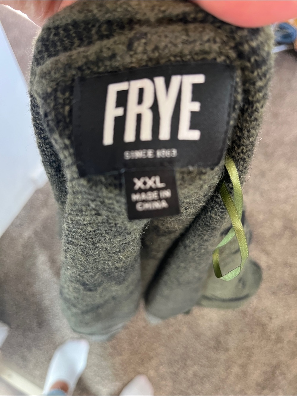FRYE Olive Green Knit Sweater with Black Label - Picture 2 of 3